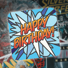 HAPPY BIRTHDAY 楽しいレトロ漫画 スクエアシール
