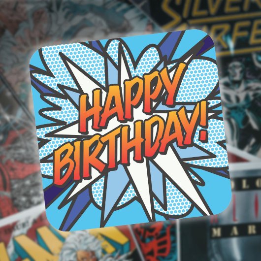 HAPPY BIRTHDAY 楽しいレトロ漫画 スクエアシール