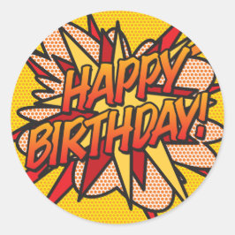 HAPPY BIRTHDAY 楽しいレトロ漫画 ラウンドシール