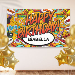 HAPPY BIRTHDAY 楽しいレトロ コミック・ポップアート 横断幕