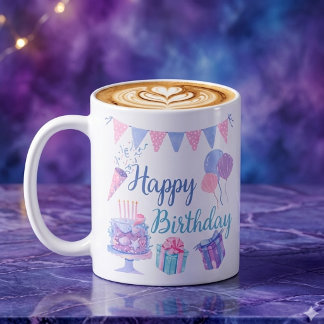 Happy Birthday – 海をイメージしたケーキと風船 コーヒーマグカップ
