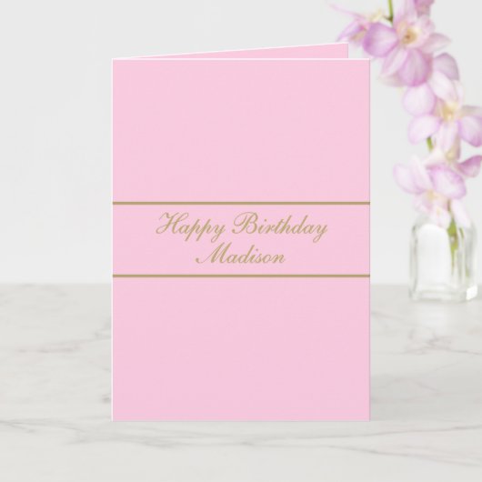 Happy Birthday 筆記体 名前 粉色 ゴールド カード (蘭)