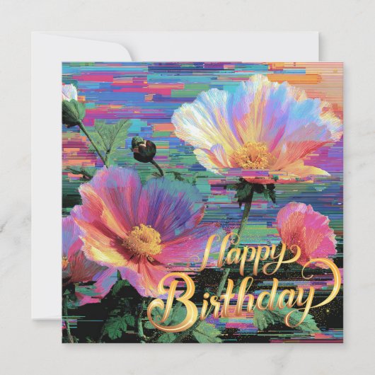 Happy Birthday 美しいネオンの花のカード シーズンカード (正面)