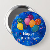 "Happy Birthday," 記念日 風船 コンフェティ 缶バッジ (正面&裏面)