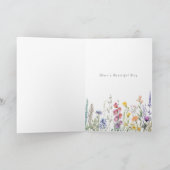 Happy Birthday 青いケーキのキャンドル 春の花 カード (内部)