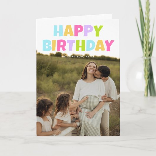 Happy Birthday 3 Photo Folded Greeting Card カード (正面)