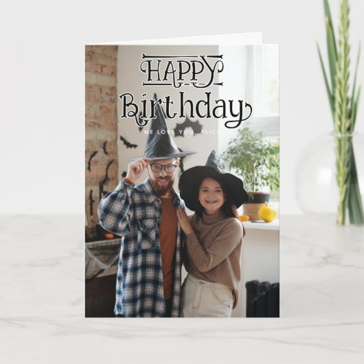 Happy Birthday 3 Photo Folded Greeting Card カード (正面)