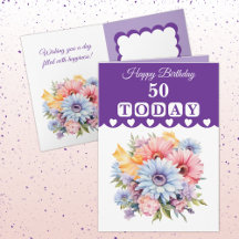 Happy Birthday 50 today flowers purple