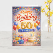 Happy Birthday - 50th カード (黄色い花)