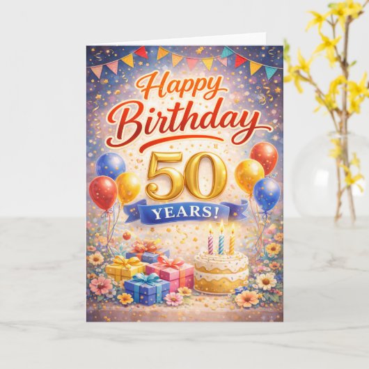 Happy Birthday - 50th カード (黄色い花)