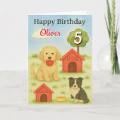 Happy Birthday 5 Boy / かわいい犬のグリーティング カード (正面)