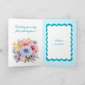 Happy Birthday 60 today flowers turquoise カード (内部)