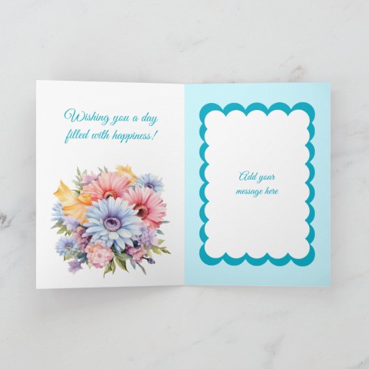 Happy Birthday 60 today flowers turquoise カード (内部)