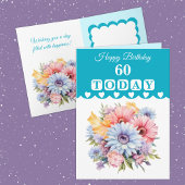 Happy Birthday 60 today flowers turquoise カード