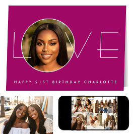 Happy Birthday 7 Photo Love Elegant Dark Pink カード