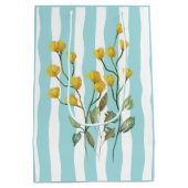 Happy birthday Adorable sweet blue stripes floral ミディアムペーパーバッグ (裏面)