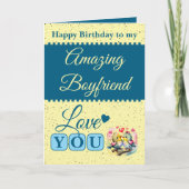Happy birthday amazing boyfriend birds blue カード (正面)