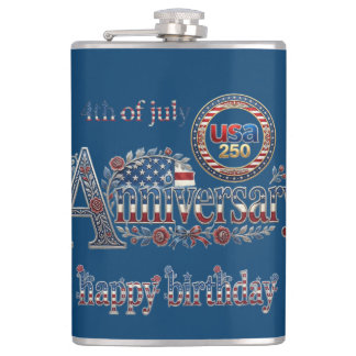 Happy Birthday America 250 USA 4th July ネイビーブルー フラスク