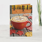 Happy Birthday and Fall Red Coffee Cup カード (正面)