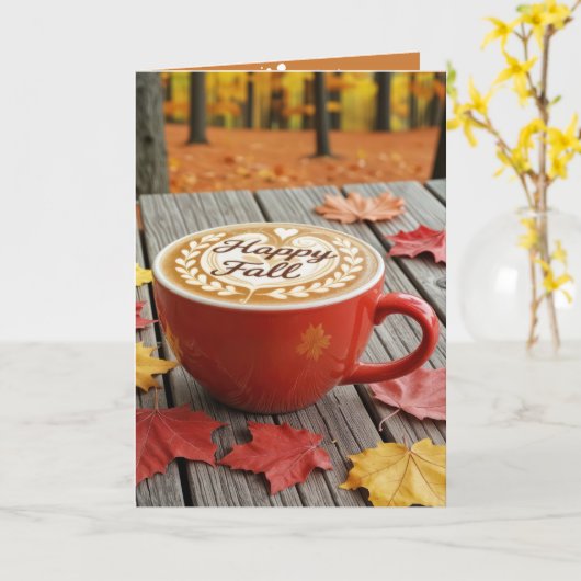 Happy Birthday and Fall Red Coffee Cup カード (黄色い花)