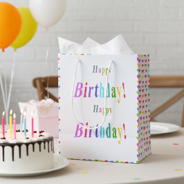 Happy Birthday and Flirty Hearts Pastel Colors ミディアムペーパーバッグ