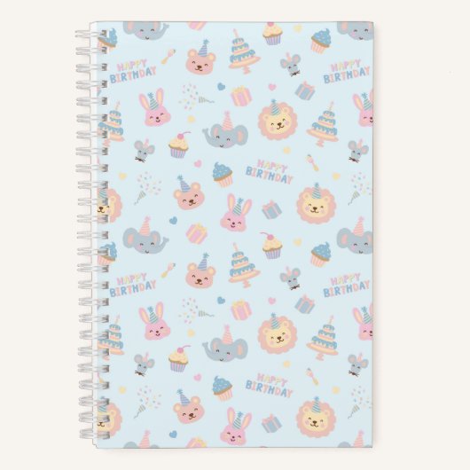 Happy Birthday Animals Blue ノートブック (正面)
