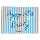 Happy Birthday Any Age Name Stripe Light Blue ラージペーパーバッグ (裏面)