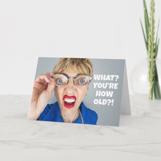 Happy Birthday Anyone Funny Lady With Big Eyes シーズンカード (正面)