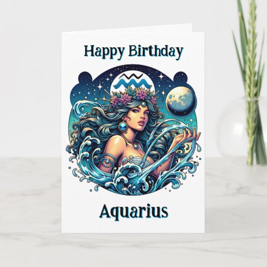 Happy Birthday Aquarius } Inside Coloring Page カード (正面)