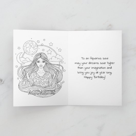 Happy Birthday Aquarius } Inside Coloring Page カード (内部)
