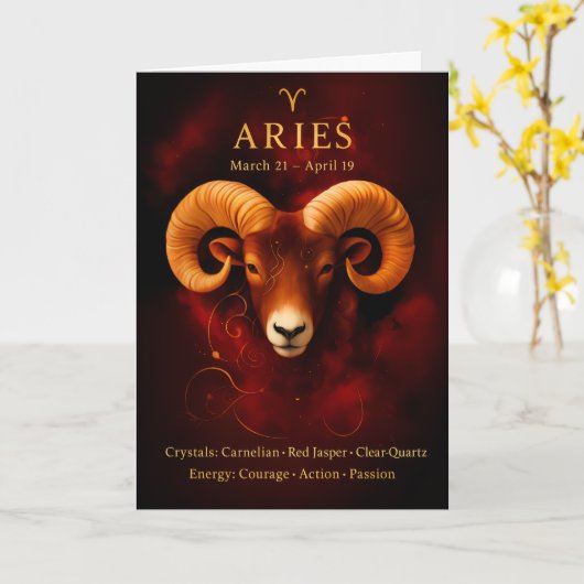 Happy Birthday Aries | Carnelian Birthstone Card カード (黄色い花)