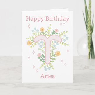 Happy Birthday Aries Floral Illustration  カード