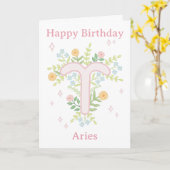 Happy Birthday Aries Floral Illustration  カード (黄色い花)