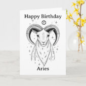 Happy Birthday Aries Ram Hand-drawn カード (黄色い花)