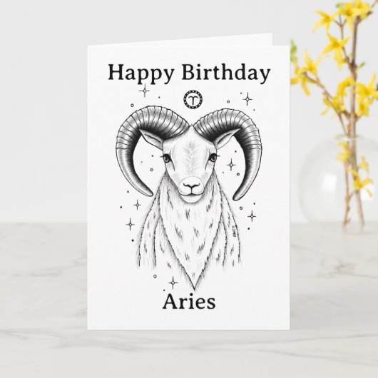 Happy Birthday Aries Ram Hand-drawn カード (黄色い花)