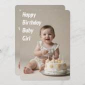 Happy Birthday Baby Girl - Downloadable 招待状 (正面/裏面)