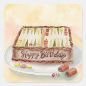 Happy Birthday Backgammon Chocolate Cake スクエアシール (正面)