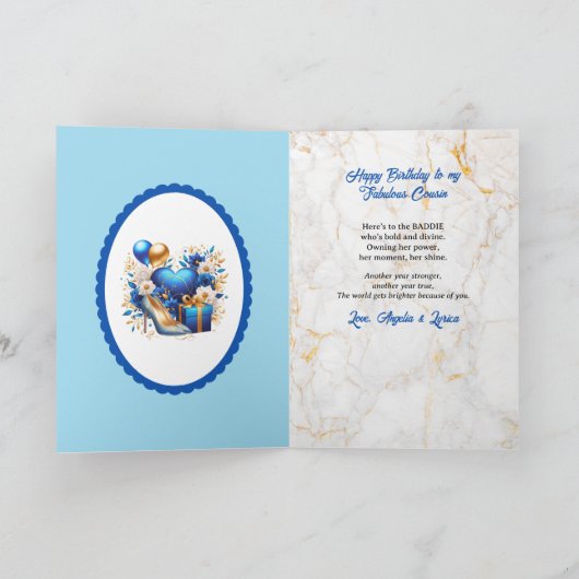 Happy Birthday Baddie Sparkling Blue Glam カード (内部)