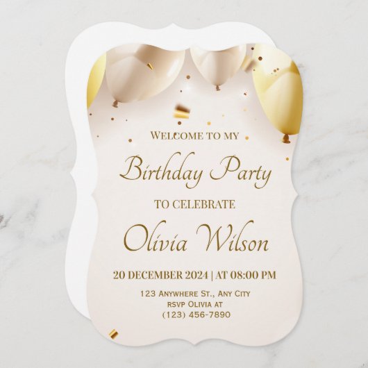 Happy Birthday Balloon Invite – Bright & Cheerful 招待状 (正面/裏面)