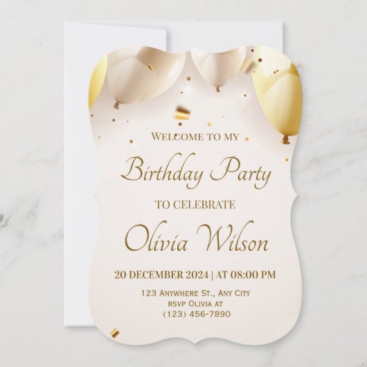 Happy Birthday Balloon Invite – Bright & Cheerful 招待状 (正面)