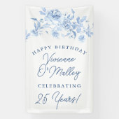 Happy Birthday Banner 25th Blue Floral Template 横断幕 (縦)