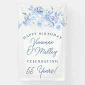 Happy Birthday Banner 55th Blue Floral Template 横断幕 (縦)