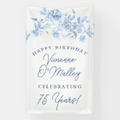Happy Birthday Banner 75th Blue Floral Template 横断幕 (縦)