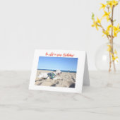Happy Birthday! Beach Bull Terrier Hawaii カード (黄色い花)