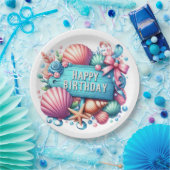 Happy Birthday Beach Tropical Theme ペーパープレート (パーティー)