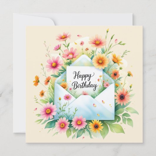 Happy birthday & beautiful flowers Greeting Card シーズンカード (正面)