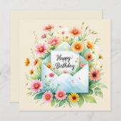 Happy birthday & beautiful flowers Greeting Card シーズンカード (正面/裏面)