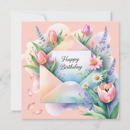 Happy birthday & beautiful flowers Greeting Card シーズンカード (正面)