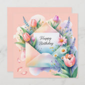 Happy birthday & beautiful flowers Greeting Card シーズンカード (正面/裏面)