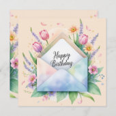 Happy birthday & beautiful flowers greeting card シーズンカード (正面/裏面)